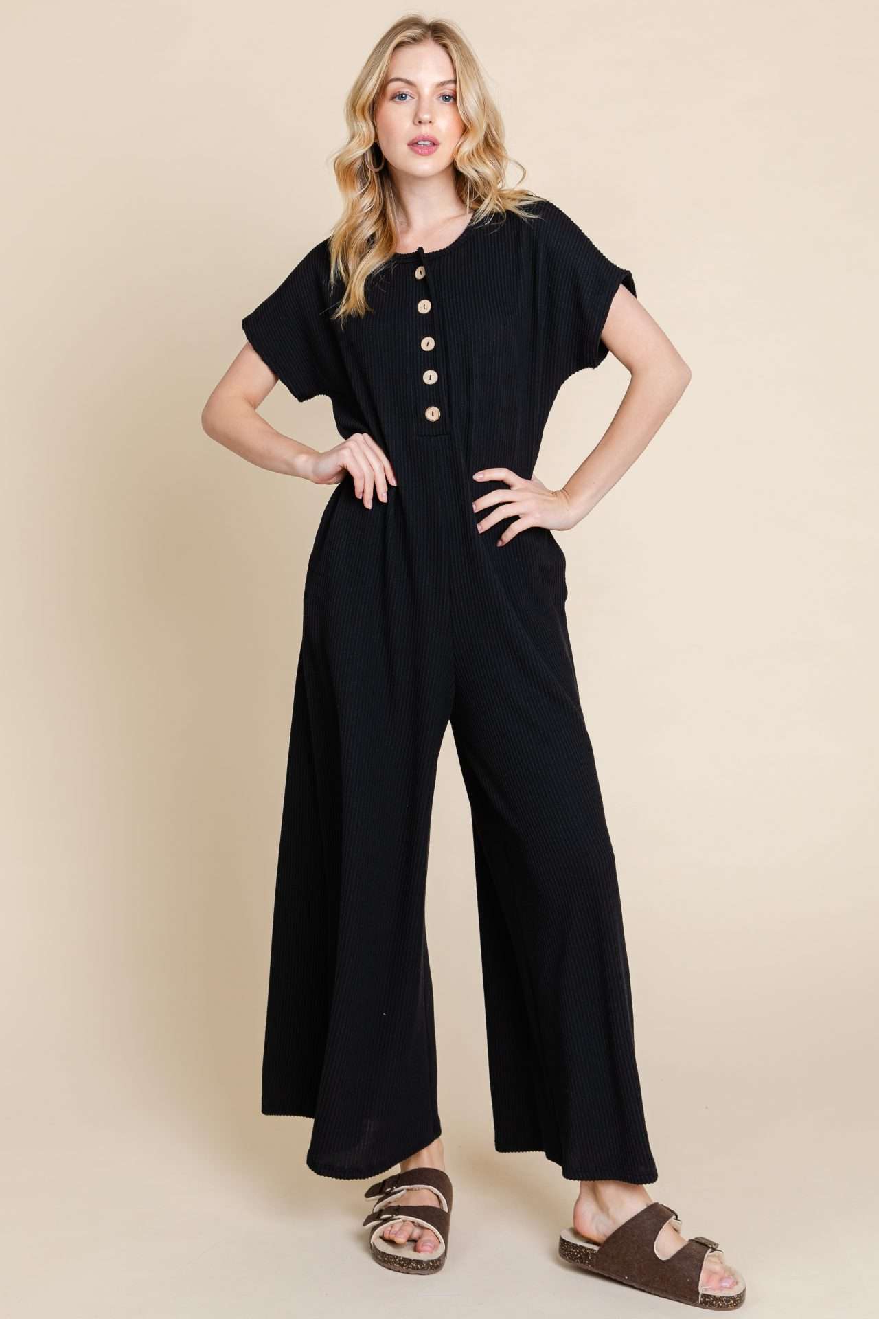 Ribbed Button Jumpsuit