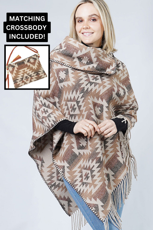 Aztec Fringe Poncho- Purse Included