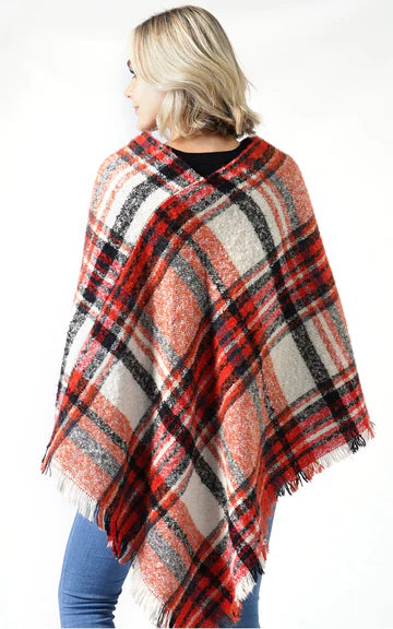 Plaid Poncho - Deep Orange