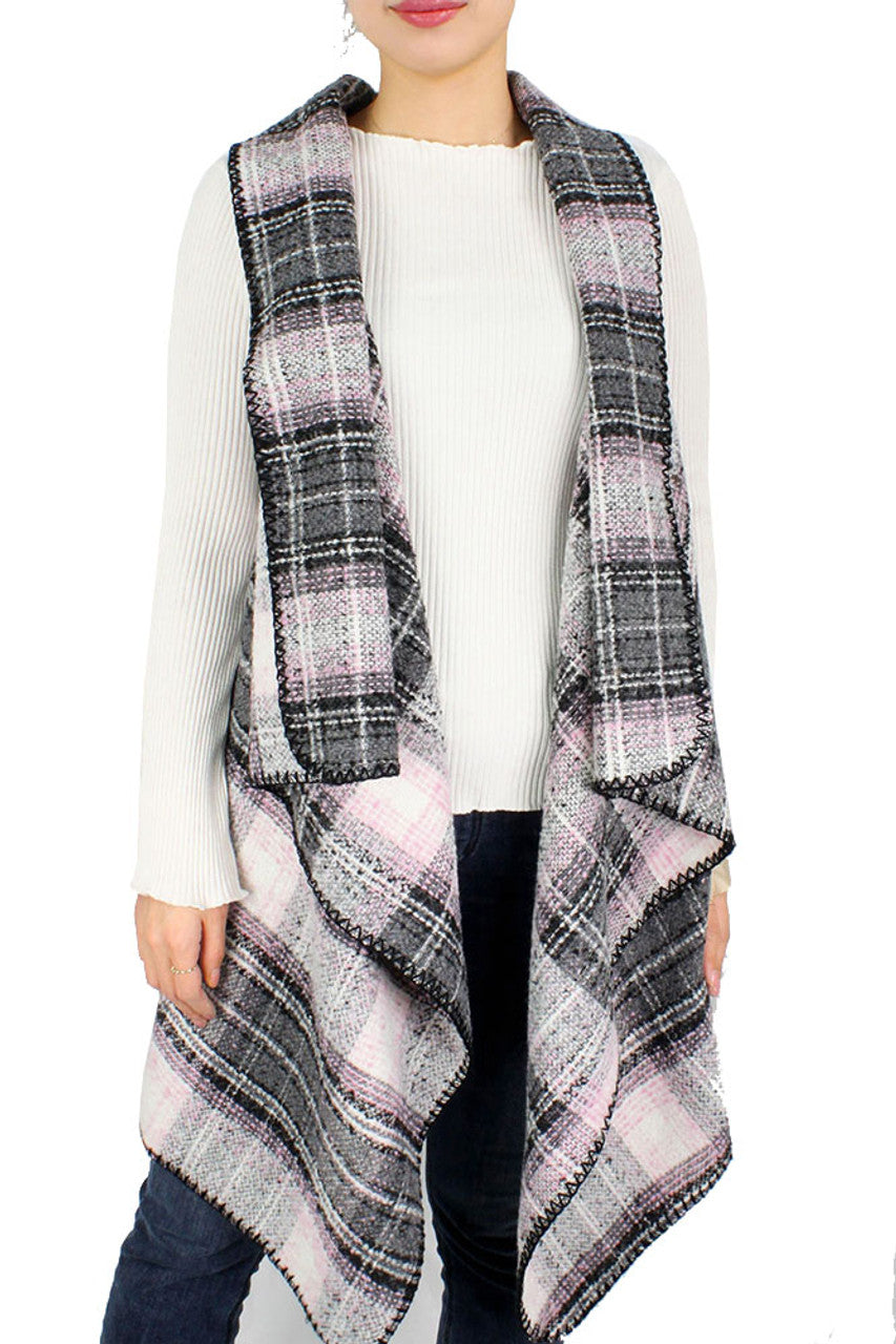 Pink & Grey Plaid Vest