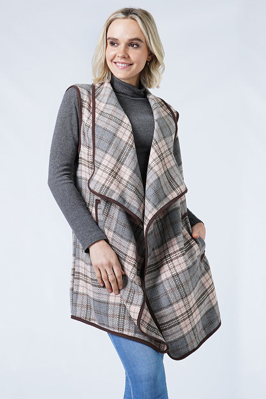 Brown/Pink/Grey Plaid Vest