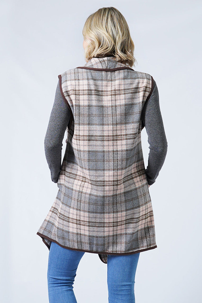 Brown/Pink/Grey Plaid Vest