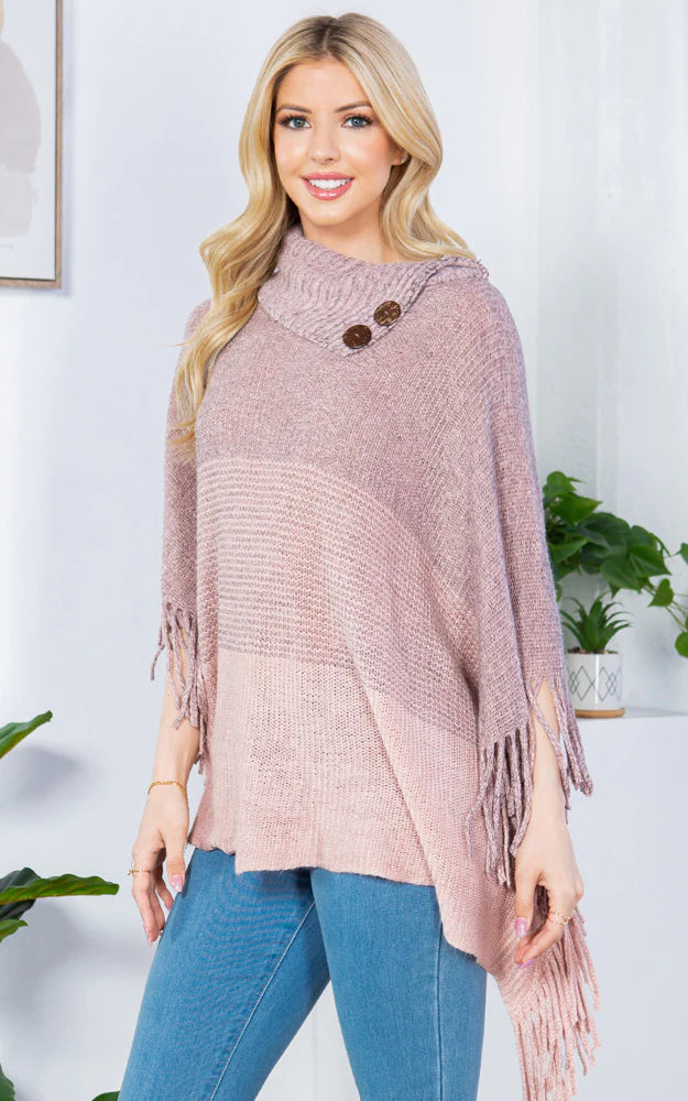 Button Neck Poncho Top